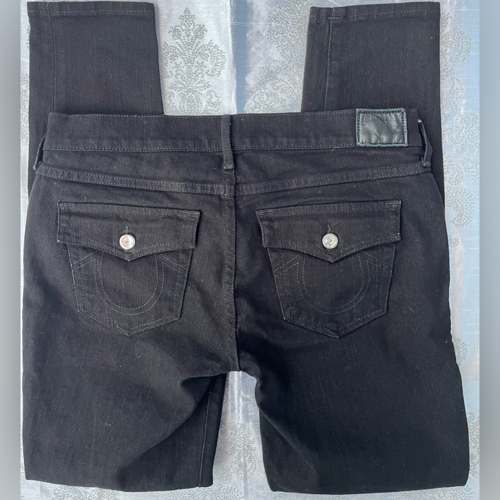 True Religion ‘Casey’ Super Skinny Jeans ~ in Black w/ Crystal Button ~ Size 28